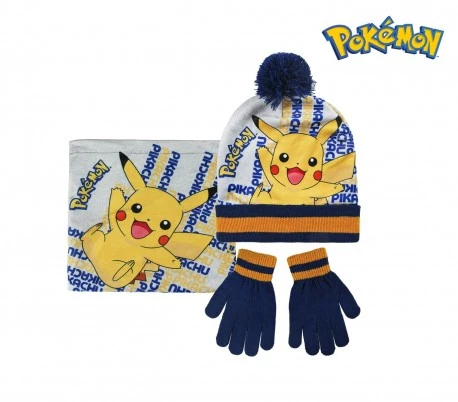 22 2544 Pack 3pz de motivo POKEMÓN Gorro guantes y bufanda|Sets de sombreros, bufandas y guantes de niño| -