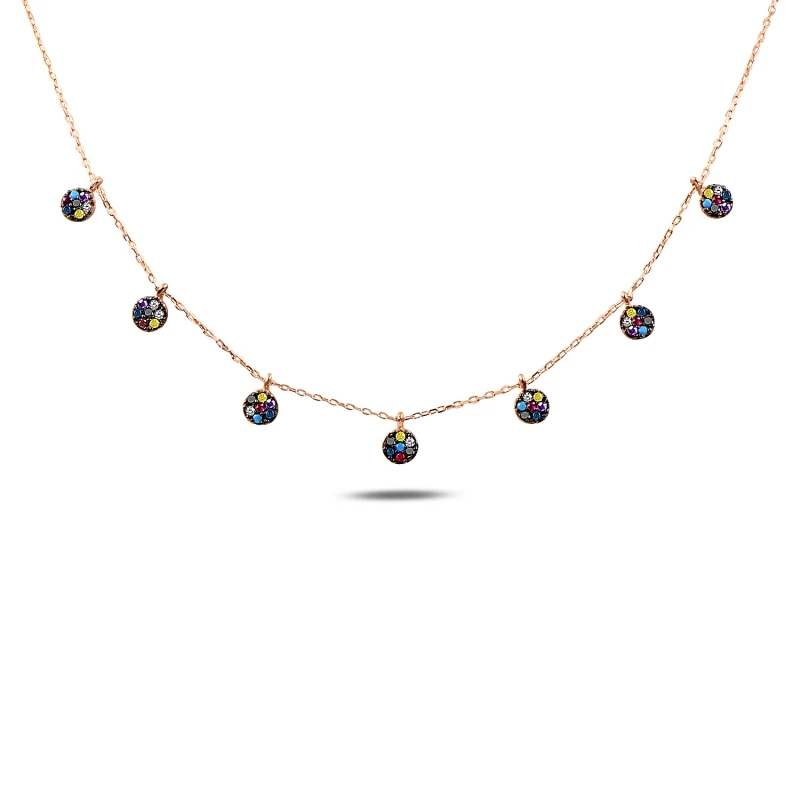 

Silver 925 Sterling Mixed Color Zircon Stone Dangle Round Necklace