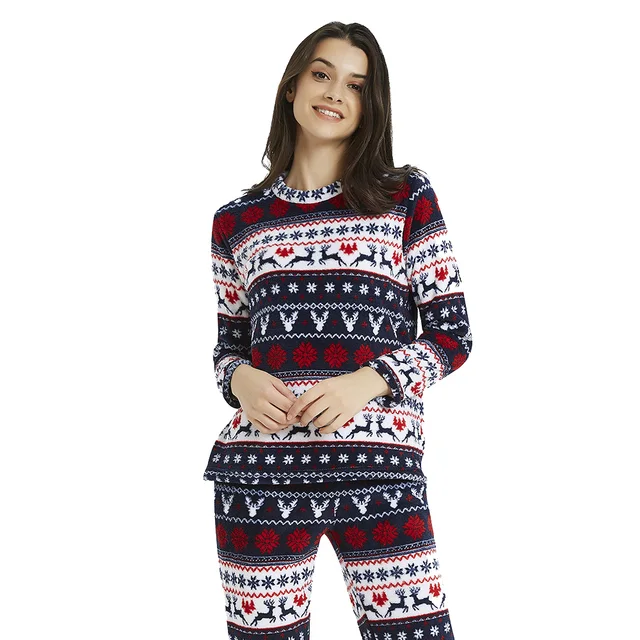 PimpamTex - Women's Autumn Winter Coral Long Sleeved Pyjama Set, Warm Winter Coral Printed Pyjama Set, Perfect Christmas Gift Ciervos azul/rojo