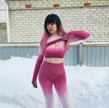 Ropa Deportiva ombré para mujer, conjunto de Yoga sin costuras, ropa de entrenamiento, conjunto deportivo para gimnasio