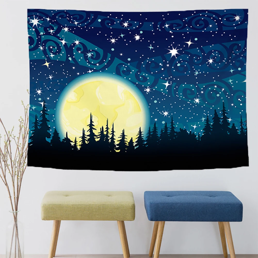 

Mysterious Starry Night Printed Tapestry Psychedelic Wall Haning Tapestry Wall Decor Blanket Throw Rug Carpet Tapestry Decor