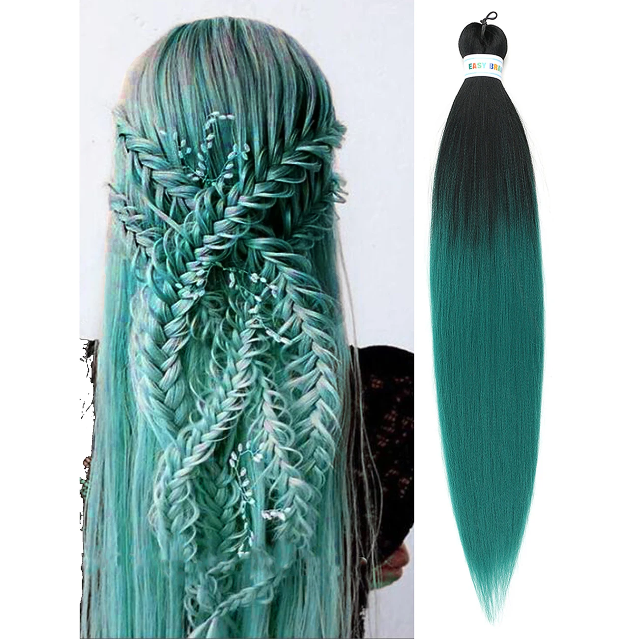 Green Color Easy Jumbo Braid Hair Long Braids Extensions Texture Synthetic 26inch 90g Woman's Pre Stretched |
