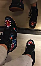 Shoes Flat-Boots Embroidery Lace-Up Chinese Casual Women Ladies Short Autumn Veowalk
