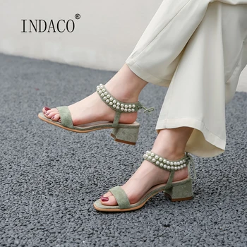 

Pearls Sandals for Women 2020 Sandles Women High Heels Leather Sandals Women Summer 4cm