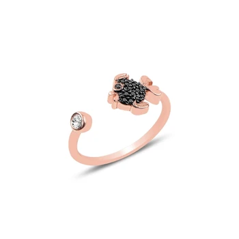 

KUTAYDAN Black Zircon Stone Adjustable Tall Fish Ring 925 Sterling Silver