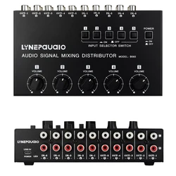 5-in 5-out audio signal selection mixing splitter \ output independent volume adjustment RCA interface