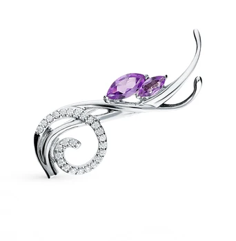 

Silver brooch with amethyst and cubic zirconia sunlight