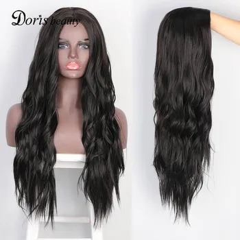 

Doris beauty Synthetic Wigs For Women Long Wave Black Blonde Red Wigs Middle Part Heat Resistant Fiber Ombre Cospaly Wig