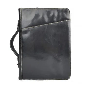 

Leather folder document file folder A4 leather zipped folder bag black