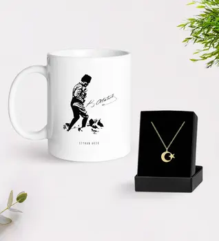 

Personalized Ataturk Themed Mug And Moon Star Necklace Gift Seti-16