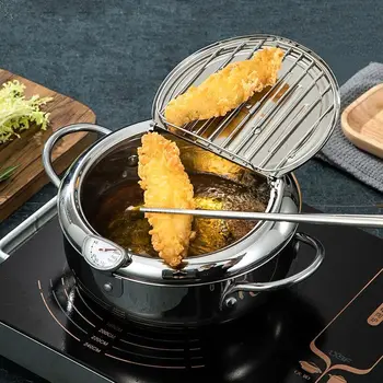 

Stainless Steel Tempura Deep Fryer, Japanese Frying Pan with Thermometer, Nonstick Kitchen Cookware for Gas and Induction Cooker