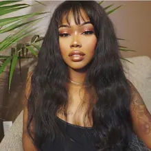 FEELME-pelucas de cabello humano con flequillo para mujeres negras, cabello Natural brasileño ondulado, con flequillo, Remy, pelucas con flequillo