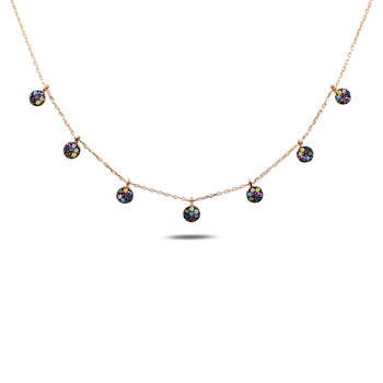 

KUTAYDAN Mixed Color Zircon Stone Dangle Round Necklace 925 Sterling Silver