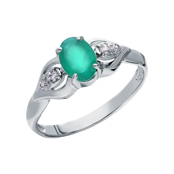 

Silver ring with cubic zirconia and agate sunlight sample 925