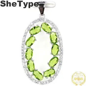 

35x18mm SheType European Style 2.7g Created Green Peridot Natural CZ 925 Solid Sterling Silver Pendant
