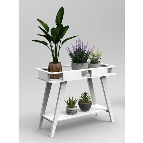 Foldable Wooden Decorative Plant Rack White Flower Pot Stand Flower Bed