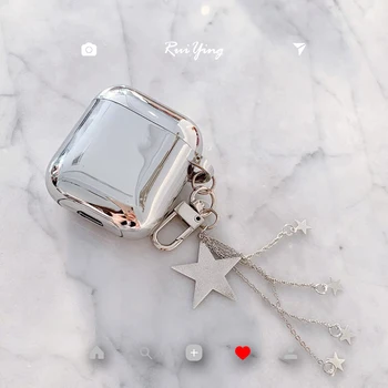 

Luxury cute plating metal color five-pointed star pearl silicone Bluetooth Wireless Earphone Case For Apple AirPods 1 2 Headset