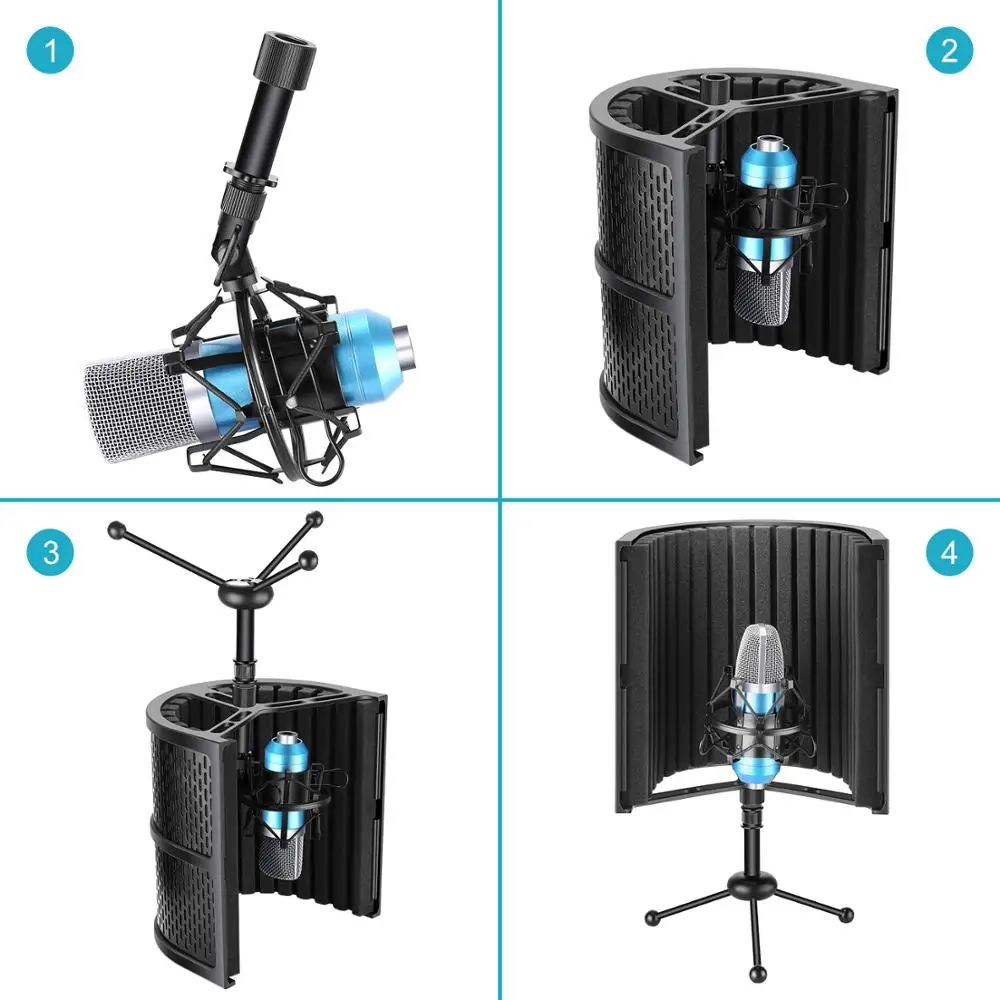 Neewer Tabletop Compact Microphone Isolation Shield+Tripod Stand Mic Sound Absorbing Foam for Studio Sound Recording Podcasts