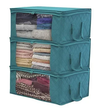 

Non-woven Space Saver Clothes Quilt Blanket Storage Bag Box Organizer Blue