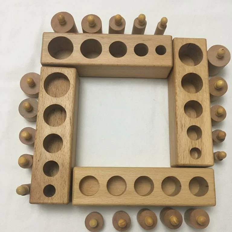 Монтессори цилиндрическая ручка цилиндра 4 шт. Обучающие деревянные игрушки