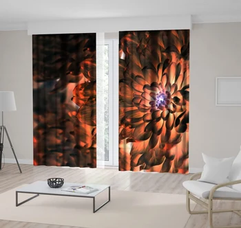 

Curtain Chrysanthemum Summer Blossom Flower Garden Decorative Floral Close-up Photo Printed Orange Brown Beige