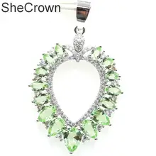 43x27 мм Красивый зеленый цаворит Гранат натуральный белый CZ серебряный кулон