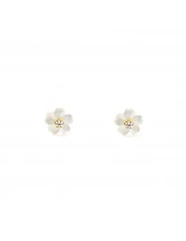 

Earrings Bebe or Girl Flower Pearl 5 Petals Cubic Zirconia