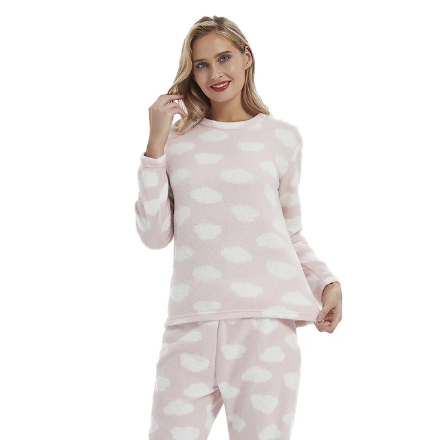 PimpamTex - Women's Autumn Winter Coral Long Sleeved Pyjama Set, Warm Winter Coral Printed Pyjama Set with Soft Touch, Wide Vari Nube rosa