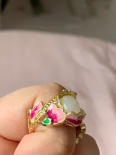 Joyería de estilo Retro dorado para mujer, anillo pintado a mano con aceite, joyería