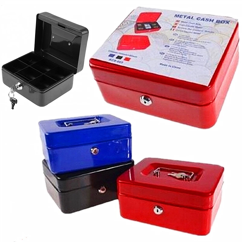 Caja Metalica de Seguridad con Llave Caja Caudal Metal Mini Caja Fuerte Para Dinero Billetes Joyas Proteccion 3 Colores 4 Medida