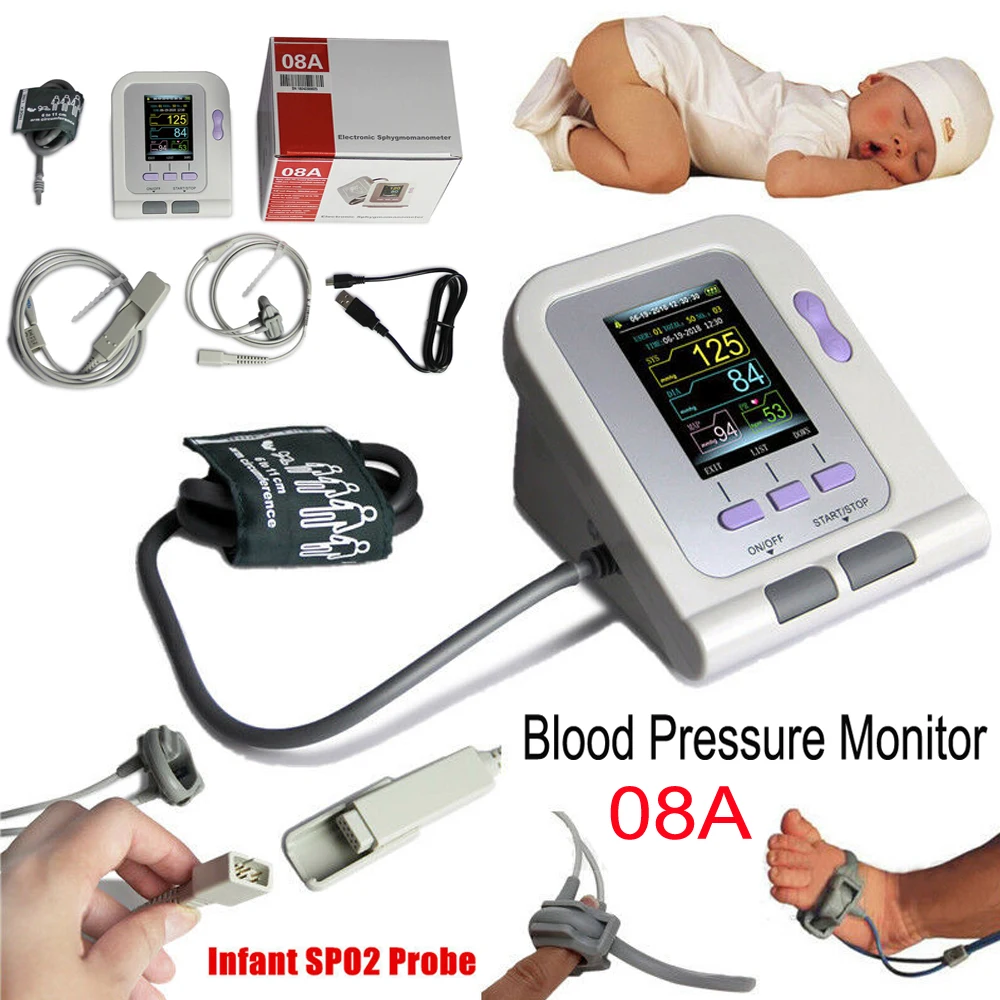 Blood Pressure Monitor Meter CONTEC08A Blood Pressure Monitor Meter Digital Arm Tensiometers Electronic Sphygmomanometer NIBP Neonate Cuff Bundle SpO2 Probe