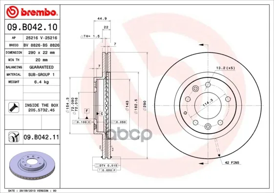 Диск Тормозной Передн Mazda Mx-5 Iii(Nc)( 3.05-) F Brembo арт. 09.B042.11