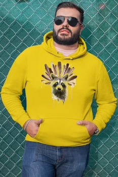 

Angemiel Wear Feathers Blue-Eyed Raccoon Yellow Men 'S Hooded Sweatshirt