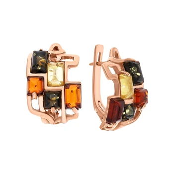 

Silver earrings with amber sunlight sample 925