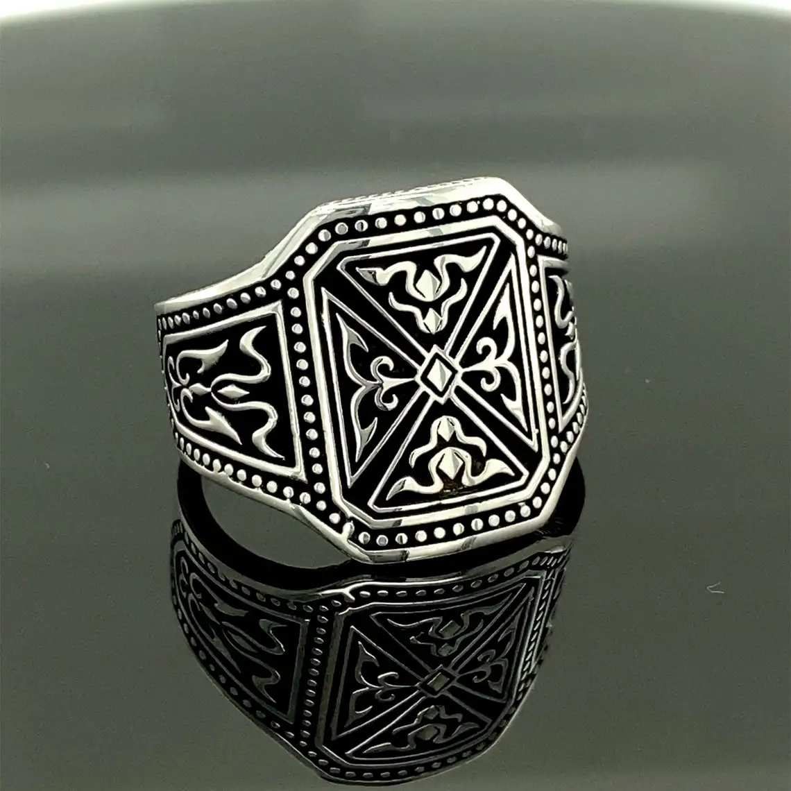 

Genuine 925 Sterling Silver Turkish Ring for Men Natural Ottoman Motif Mens Ring Cool Engraved Ring Punk Male Rings Fashion