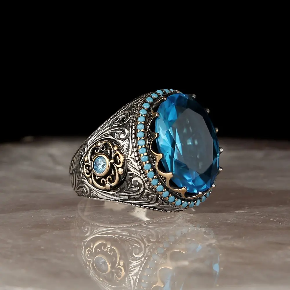 

Zircon Traditional Handmade Turkish 925 Sterling Silver Men's Signet Rings Jewelry Gift From Turkey for Women Men