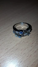 Huitan-anillos de banda estilo Partysu para mujer, 3 filas con piedra redonda de circón Blanco/azul, anillos y joyas para boda para mujer, artículo Simple