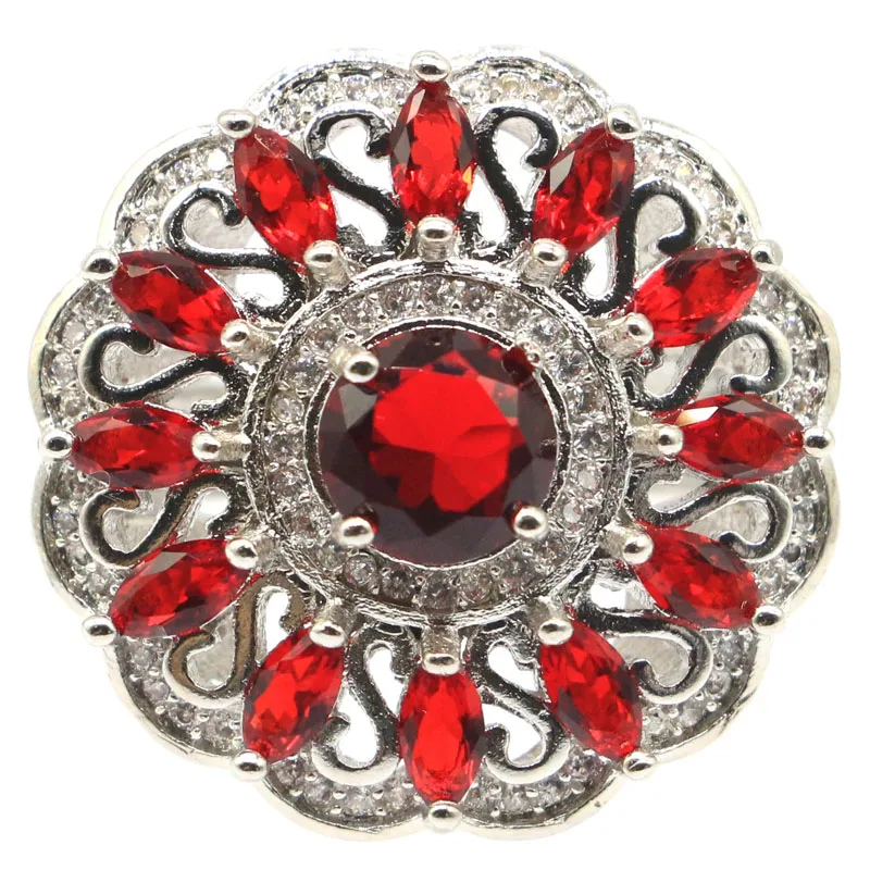 

23x23mm Ravishing Round Shape Created Red Blood Ruby CZ Gift For Sister Engagement Silver Rings