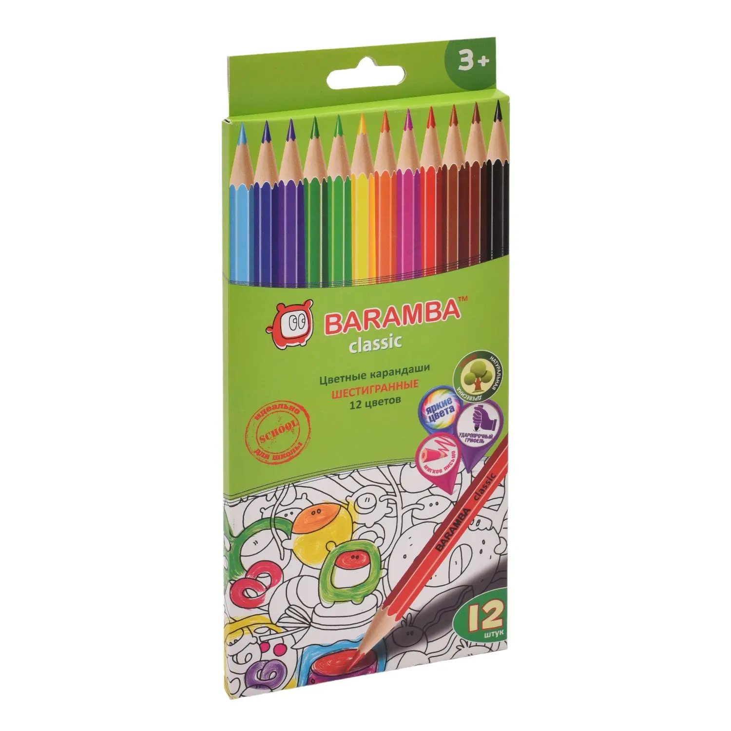 Карандаши цветные Baramba шестигр. 12 цветов