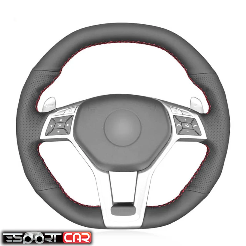 

Black Genuine Leather Wrap Car Steering Wheel Cover for Mercedes-Benz A 45 AMG 2013-2015 CLA 45 C 63 AMG CLS 63 AMG 2012-2013