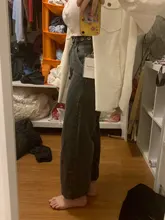 Women Jeans Cargo-Pants Wide-Leg Gray Loose Blue Girl Baggy High-Waist Straight Casual