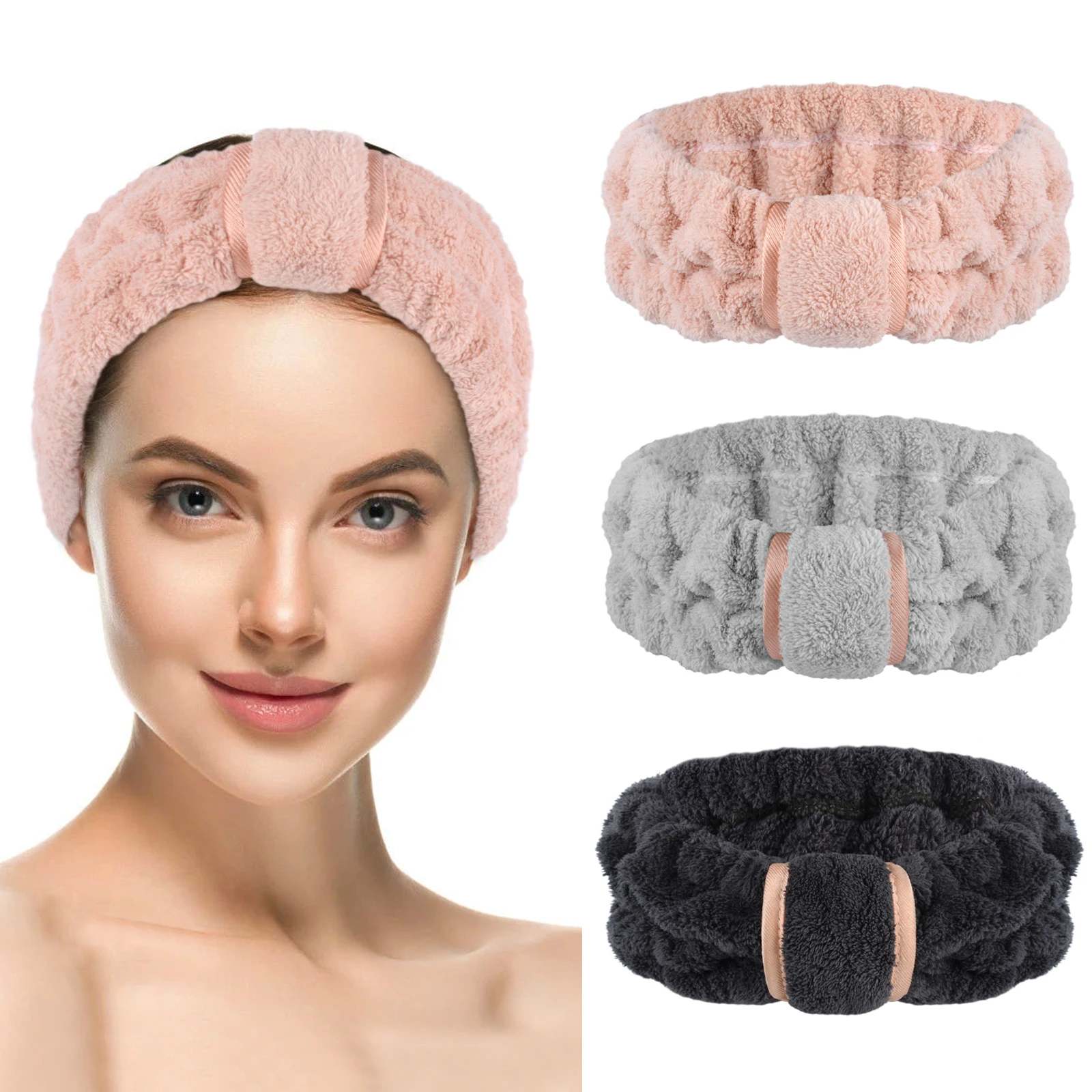 

Sinland Spa Headband Hair Band Women Skin Care Facial Makeup Head Band Soft Coral Fleece Head Wraps For Shower Washing 3 Pack