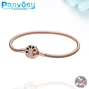 

17-21CM 2020 New Fashion 925 Sterling Silver Charms Bracelet Round Basic Chain Blue Fan Bracelets For Women Jewelry DIY Beads