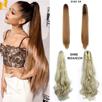 

XINRAN Synthetic Fiber Claw Clip Wavy Ponytail Various Colors Clip In Hair Extensions For Women Long Wave Straight Ponytail