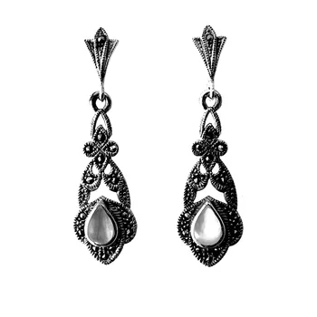 

Sterling silver earrings 925m long 42mm. Tears Pearl marquesitas close pressure women [AC1362]