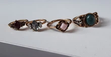 Juego de 4 anillos de cristal estilo bohemio Vintage, conjunto de anillos de conjunto de anillos Midi de la suerte para nudillos para mujer