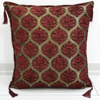 

45x45 cm Tassels Peacock Pattern Cushion Cover / Pillow Cover Burgundy