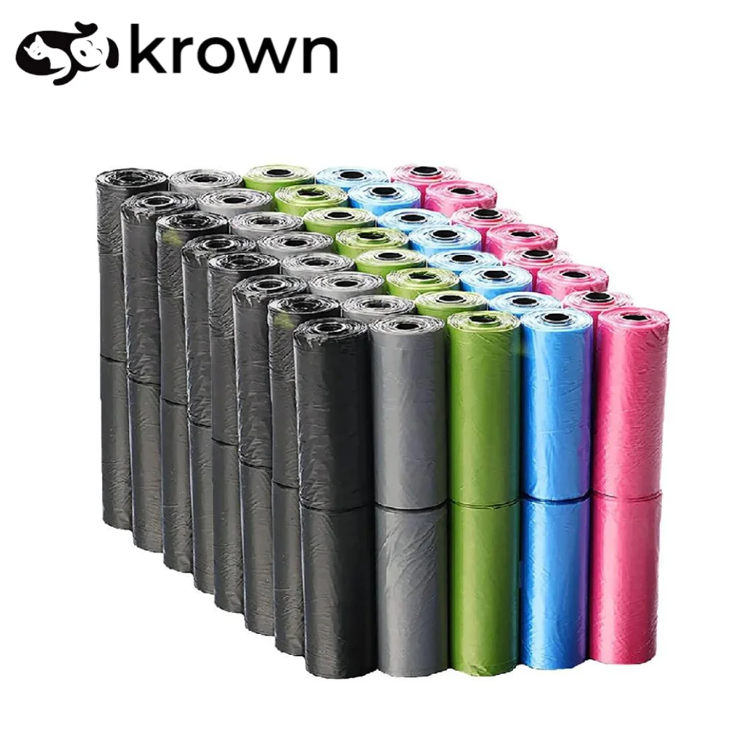 KROWN Dog Poop Bags 150/300/600/900/1200/1500 Bag Multicolor or Black Poop Dog Bag Pet Dog Bag