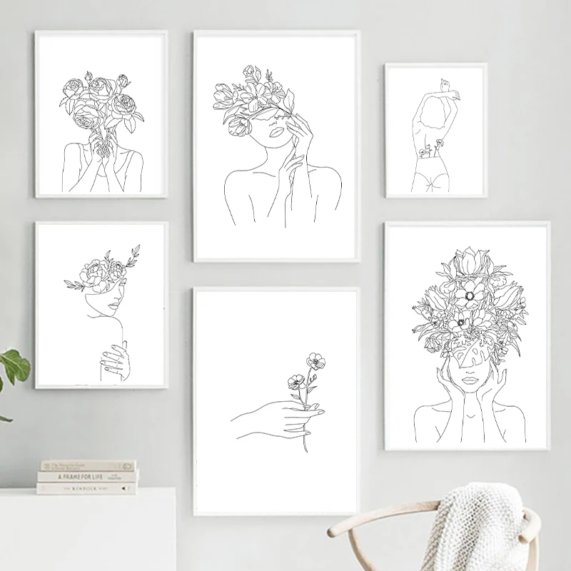 Woman Line Art Femme Digital Download Print Wall Decor.