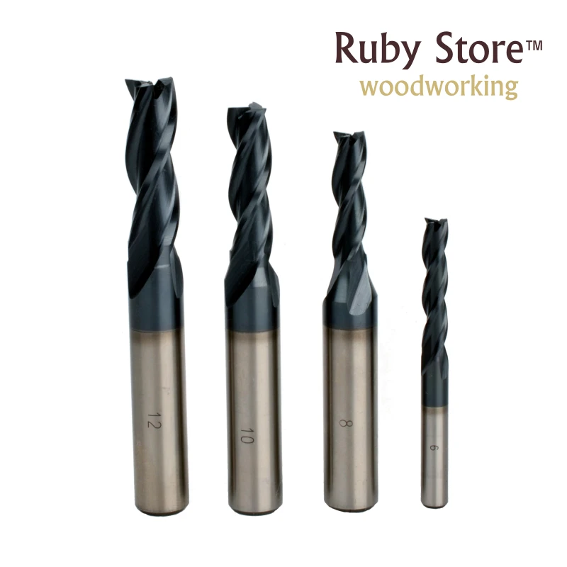 Hss Set Of 4pcs, 6,8,10,12mm, Three Flutes Upcut Spiral Router Bit, 1/2 And 1/4 Shank Power
